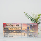 Paris Destination Boarding Pass Wedding Einladung (Stehend Vorderseite)