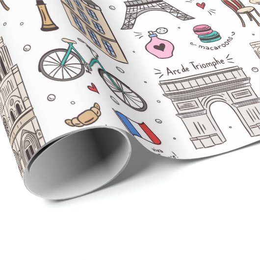 Paris Doodles Geschenkpapier (Rolleneckpunkt)