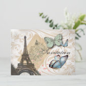 Paris Effiel Tower Butterfly Wedding Einladung (Stehend Vorderseite)