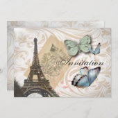 Paris Effiel Tower Butterfly Wedding Einladung (Vorne/Hinten)
