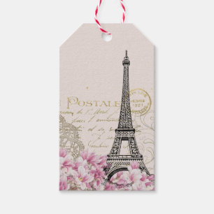 Paris Eifel Tower Square Vintag Pink Roses Art Geschenkanhänger