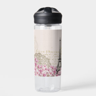 Paris Eifel Tower Square Vintag Pink Roses Art Trinkflasche