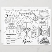 Paris Eiffel activity color sheet placemats (Vorne/Hinten)