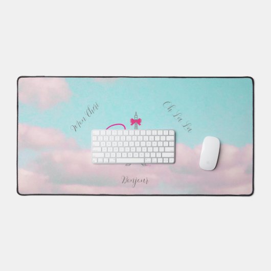 Paris, Eiffel Bonjour Französisch Modernes Kissen Schreibtischunterlage (Tastatur & Maus)