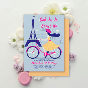 Paris Eiffel Fahrrad Ooh La Blue Yellow Sweet 16 Einladung