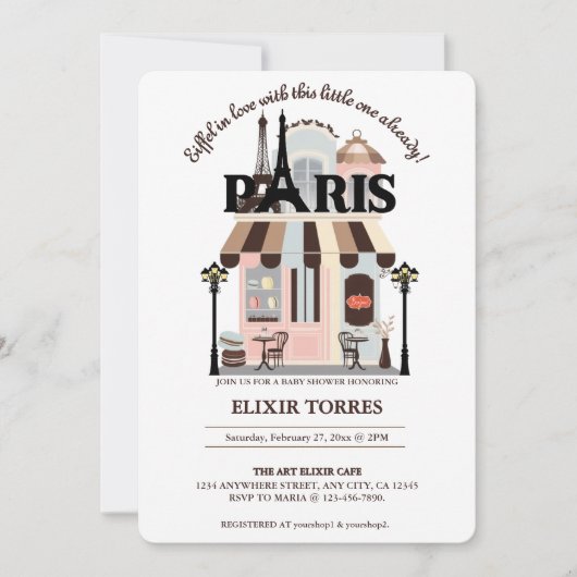 Paris Eiffel in der Liebe French Café Baby Shower Einladung (Vorderseite)