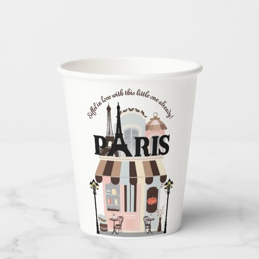 Paris Eiffel in der Liebe French Café Baby Shower Pappbecher (Rückseite)
