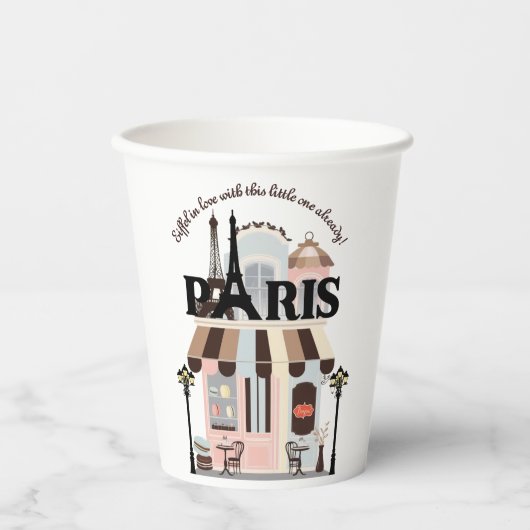 Paris Eiffel in der Liebe French Café Baby Shower Pappbecher (Vorderseite)