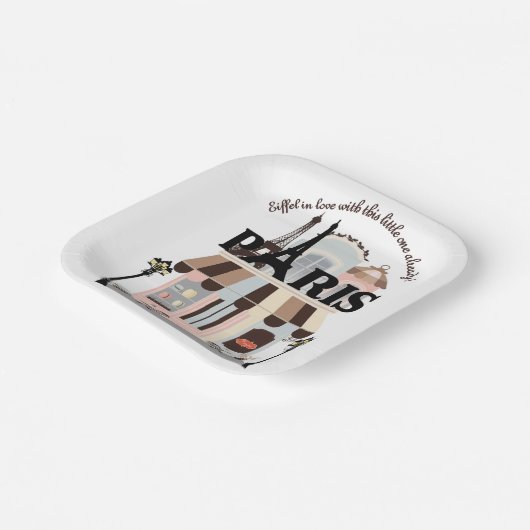 Paris Eiffel in der Liebe French Café Baby Shower Pappteller (Gewinkelt)