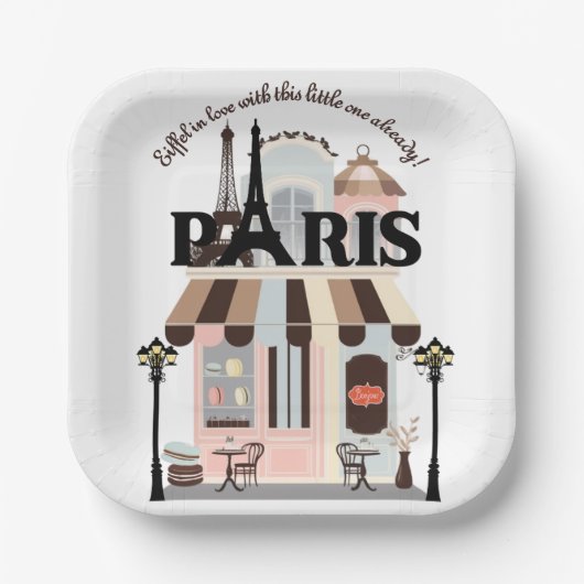 Paris Eiffel in der Liebe French Café Baby Shower Pappteller (Vorderseite)