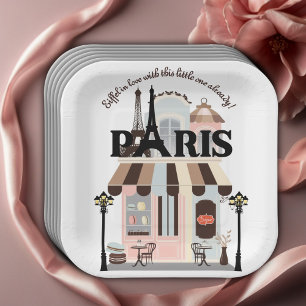 Paris Eiffel in der Liebe French Café Baby Shower Pappteller