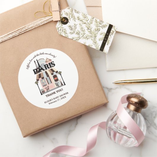 Paris Eiffel in der Liebe French Café Baby Shower Runder Aufkleber (Schenken)