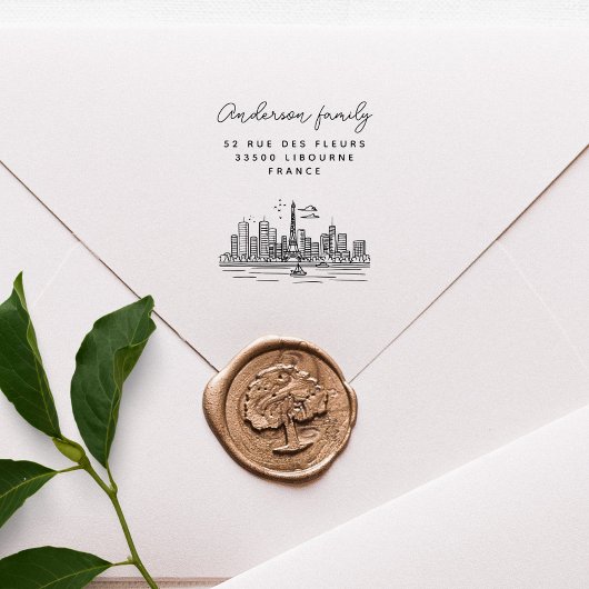 Paris Eiffel Individuelle Name Handgezeichnet Rück Gummistempel