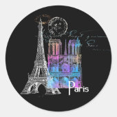 Paris Eiffel Notre Dame Rainbow Französischer Stic Runder Aufkleber (Vorderseite)