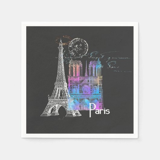 Paris Eiffel Notre Dame Rainbow French Napkin Serviette (Vorderseite)