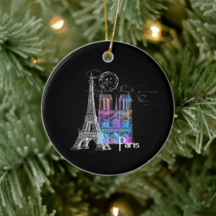 Paris Eiffel Notre Dame Rainbow Keramik Ornament