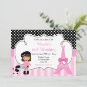 Paris Eiffel Tower African American Girl Party Einladung (Stehend Vorderseite)