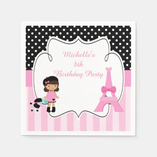 Paris Eiffel Tower Afrikanisches Mädchen Serviette (Vorderseite)