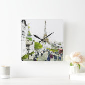 Paris Eiffel Tower Aquarellmalerei Quadratische Wanduhr (Zuhause)