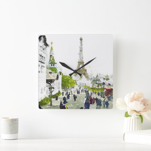 Paris Eiffel Tower Aquarellmalerei Quadratische Wanduhr (Zuhause)
