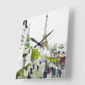 Paris Eiffel Tower Aquarellmalerei Quadratische Wanduhr (Winkel)