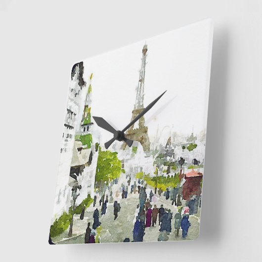 Paris Eiffel Tower Aquarellmalerei Quadratische Wanduhr (Winkel)