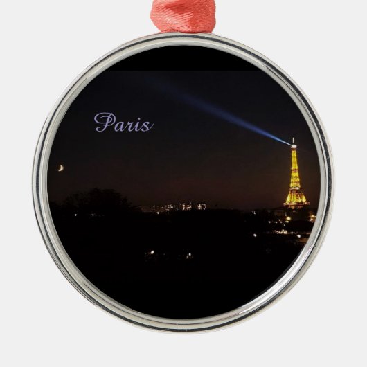 Paris Eiffel Tower at Night Ornament Aus Metall (Vorne)