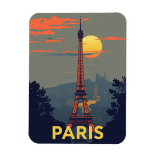 Paris Eiffel Tower at Sunset Vintag France Travel Magnet