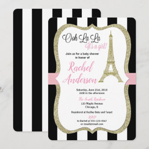 Paris Eiffel Tower Baby Dusche Einladungs-Mädchen Einladung