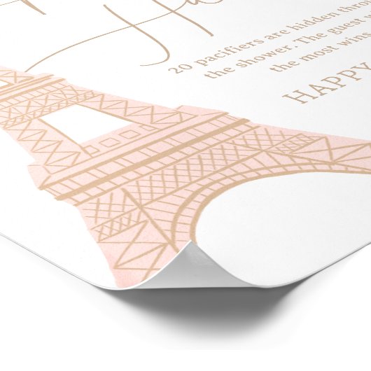 Paris Eiffel Tower Baby Dusche Schnuller Hunt Sign Poster (Ecke)