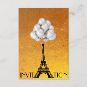 Paris Eiffel Tower Balloons White Gold Einladung