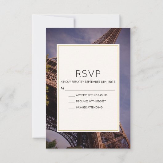 Paris Eiffel Tower Berühmte Sehenswürdigkeit Weddi RSVP Karte (Vorderseite)