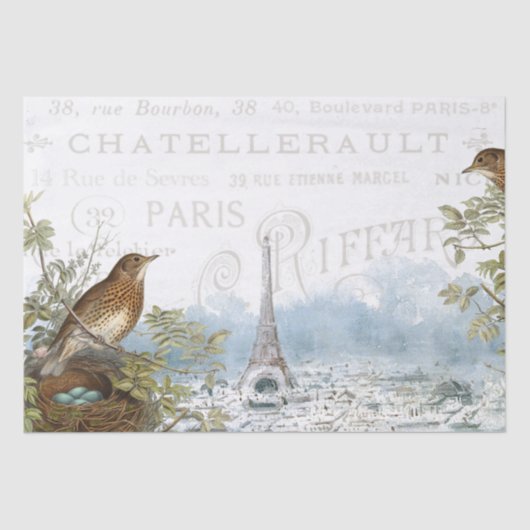 Paris Eiffel Tower Bird Nest Französischer Text De Seidenpapier (Vorderseite)