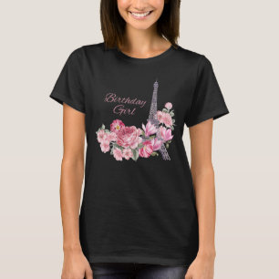 Paris Eiffel Tower Birthday Girl Pink Blume T-Shirt