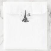 Paris Eiffel Tower Black and White Runder Aufkleber (Tasche)