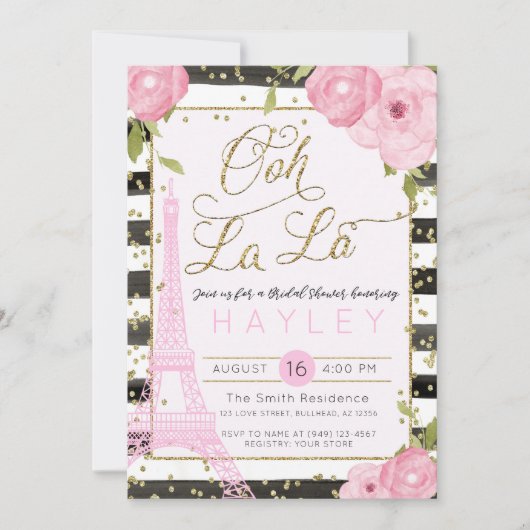 Paris Eiffel Tower Black Gold Brautparty Einladung (Vorderseite)