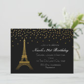 Paris Eiffel Tower Black & Gold Party Einladungen (Stehend Vorderseite)
