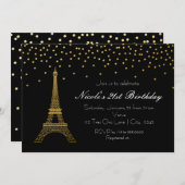 Paris Eiffel Tower Black & Gold Party Einladungen (Vorne/Hinten)