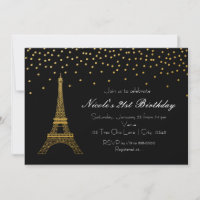 Paris Eiffel Tower Black & Gold Party Einladungen