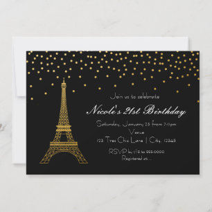 Paris Eiffel Tower Black & Gold Party Einladungen
