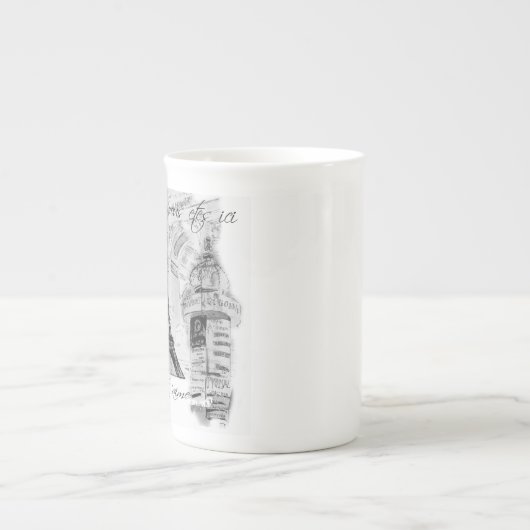 Paris Eiffel Tower Black & White Collage Französis Porzellantasse (Vorderseite)