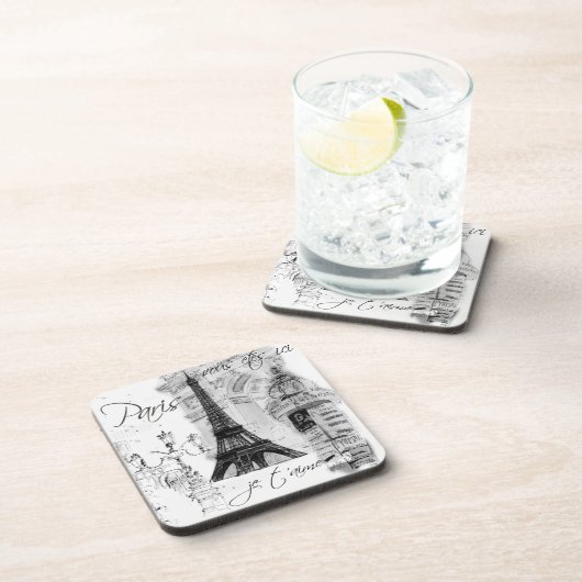 Paris Eiffel Tower Black & White Collage Getränkeuntersetzer (Rechte Seite)
