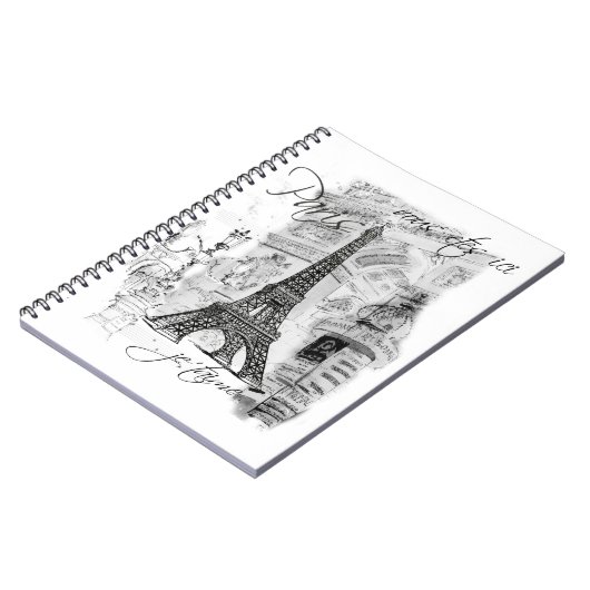 Paris Eiffel Tower Black & White Collage Notizblock (Linke Seite)