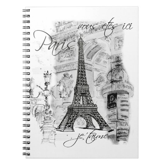 Paris Eiffel Tower Black & White Collage Notizblock (Vorderseite)