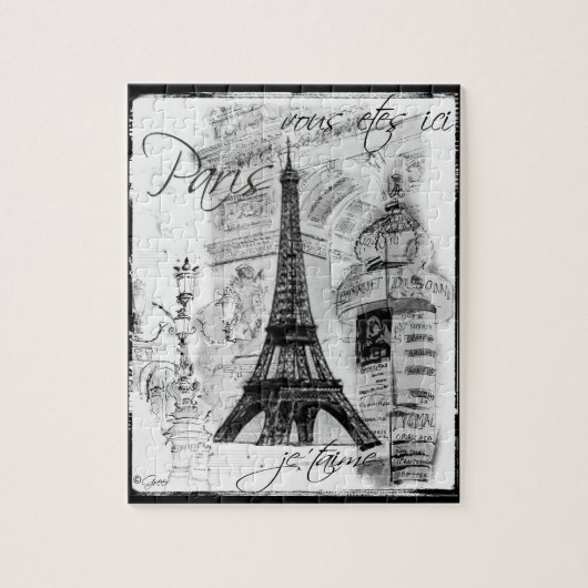 Paris Eiffel Tower Black & White Collage Street Sc Puzzle (Vertikal)