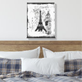 Paris Eiffel Tower Black & White Collage Szene Leinwanddruck (Insitu (Schlafzimmer))