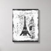 Paris Eiffel Tower Black & White Collage Szene Leinwanddruck (Vorderseite)