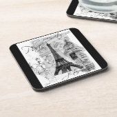 Paris Eiffel Tower Black & White Collage Untersetzer (Linke Seite)