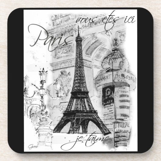 Paris Eiffel Tower Black & White Collage Untersetzer (Vorderseite)