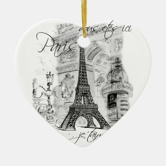 Paris Eiffel Tower Black & White Scene Keramik Ornament (Vorne)